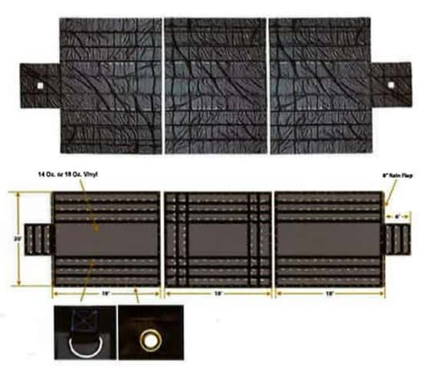 3 Pc 20' X18' Flatbed Truck Lumber Tarp With 6' Drop & Flap