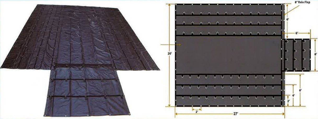 20'X27' Flatbed Truck Lumber Tarp With 6' Drop & Flap